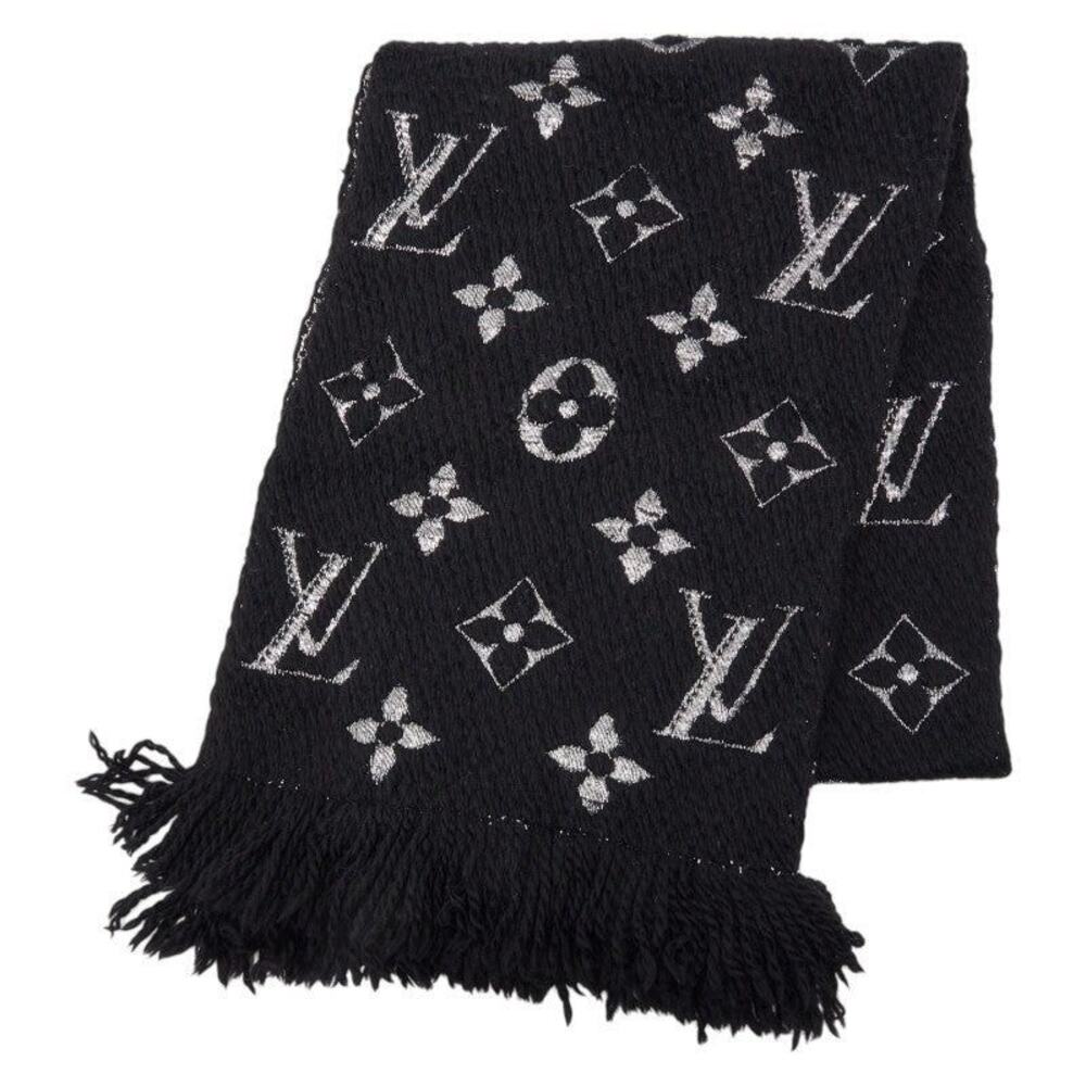 Louis Vuitton Logomania Shine Wool Silk Scarf Black